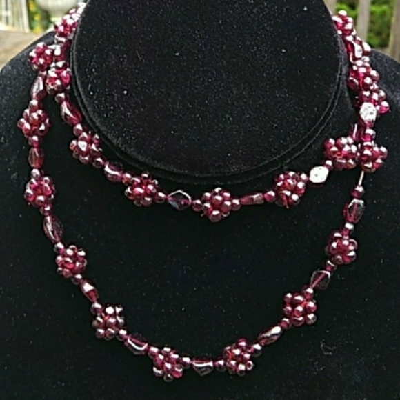 Genuine Garnet Beaded Necklace Hematite Stone Necklace Multi Stone Necklace,Garnet Beads Sterling Silver Rose Gold Plated Beaded Necklace